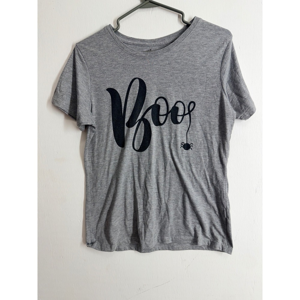 Way to Celebrate Halloween Boo Spider Graphic Tee Heather Gray Small 4-6